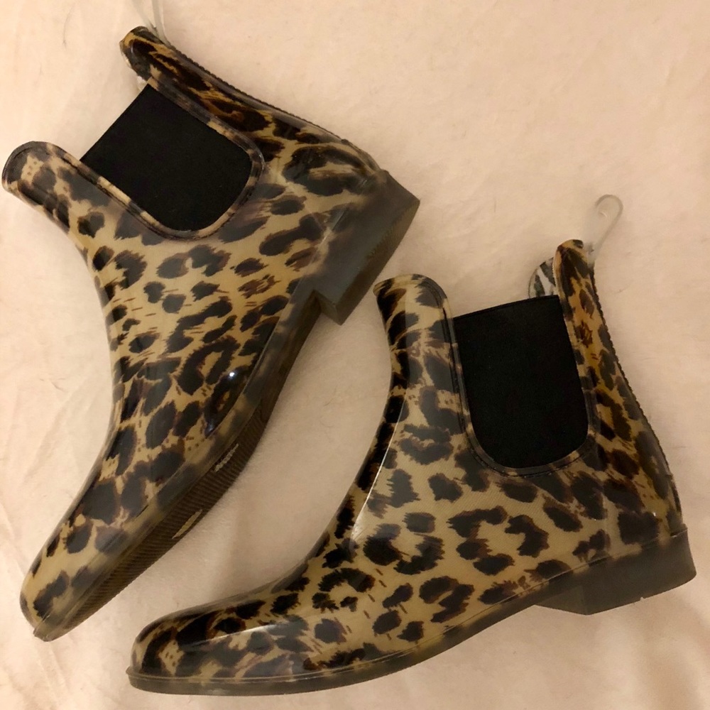 J. Crew, leopard print rain boots